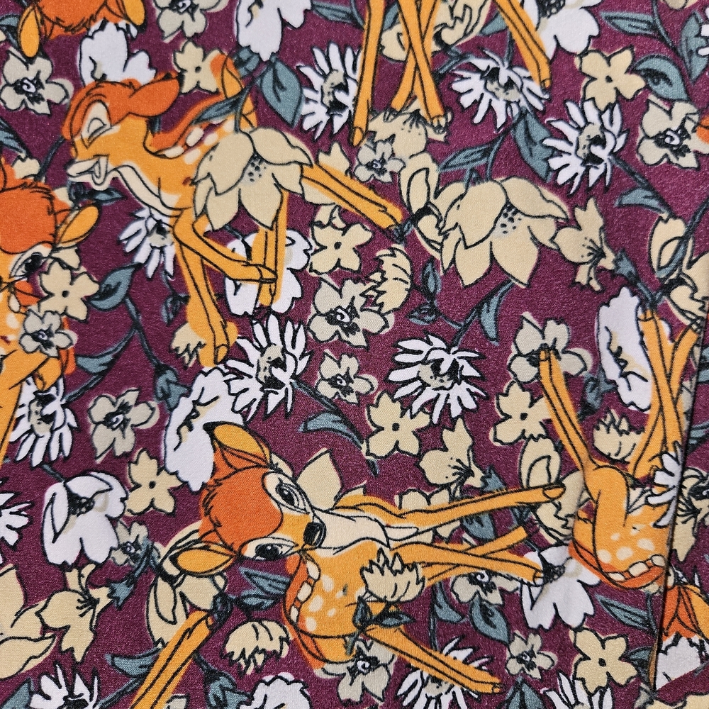 NWT Lularoe Disney Bambi Maroon Floral White Daisies Leggings Size TC